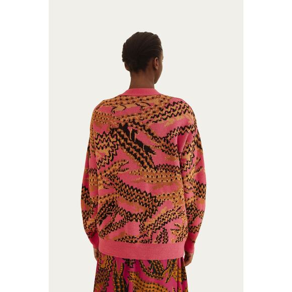 Farm Rio pink oversized croc knit cardigan size medium - Picture 2 of 6